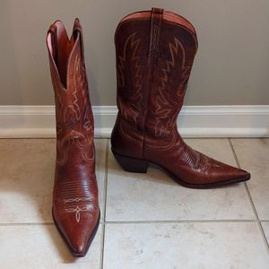 Brown leather cowboy boots, size 9.5